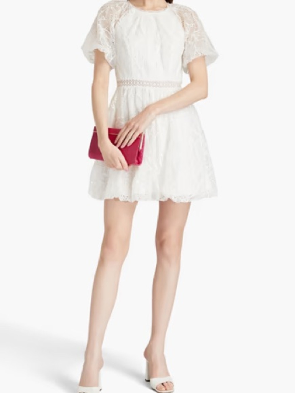 Monique Lhuillier Gathered Guipure Lace Mini Dress